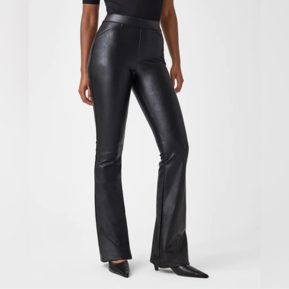 SPANX Black Flare Leather Pants